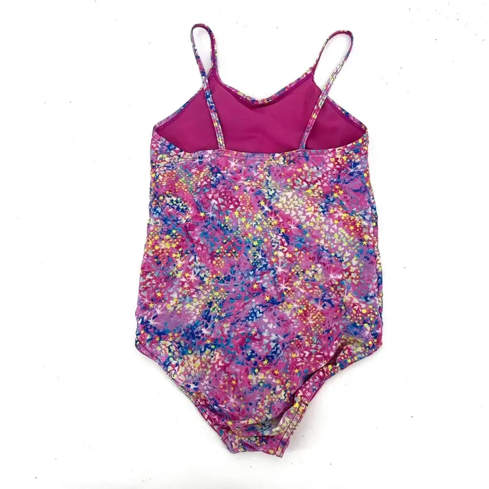 Speedo girl's Large Pink‎ pattern Thin Stap One piece Swimsuit